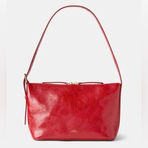A.P.C. Vera Red Grained Leather Shoulder Bag Gold Logo Adjustable Strap